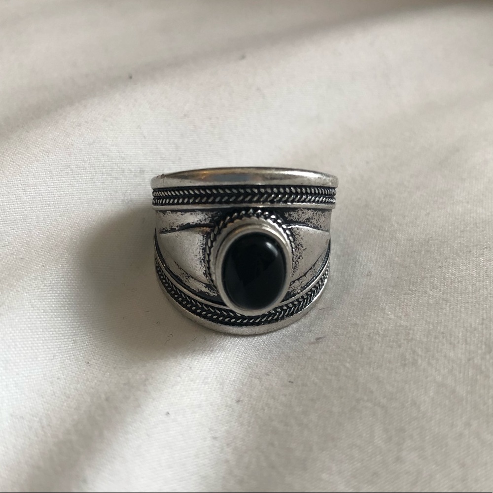 Silver and Black Chunky Stone Ring